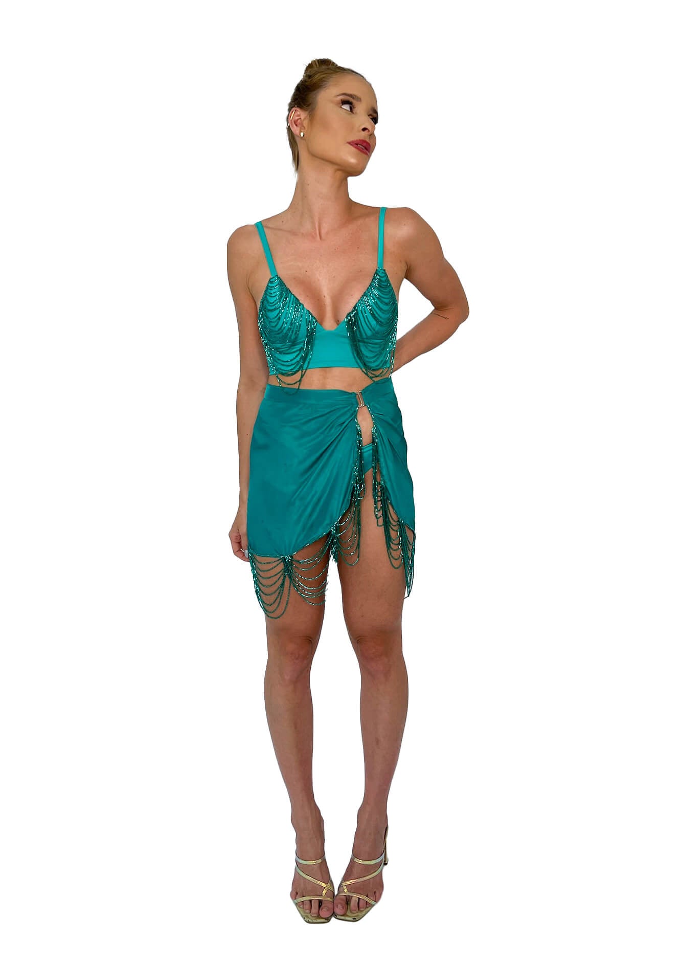 Saia Bordada Verde Esmeralda