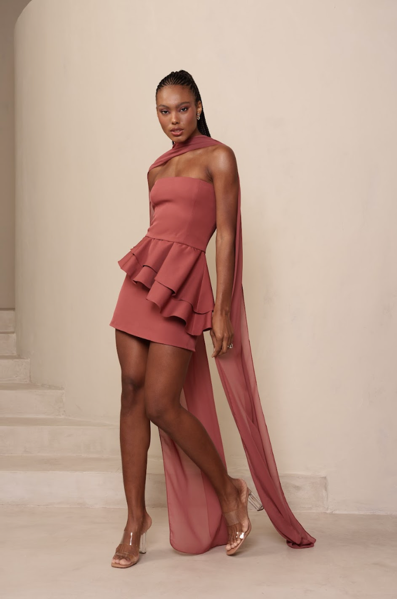 Top Lina Rosa Queimado (Top + Peplum + Capa)