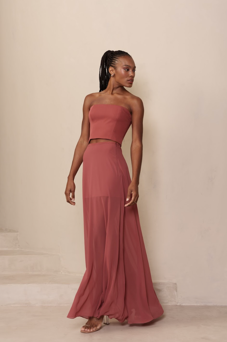 Saia Longa Lina Rosa Queimado