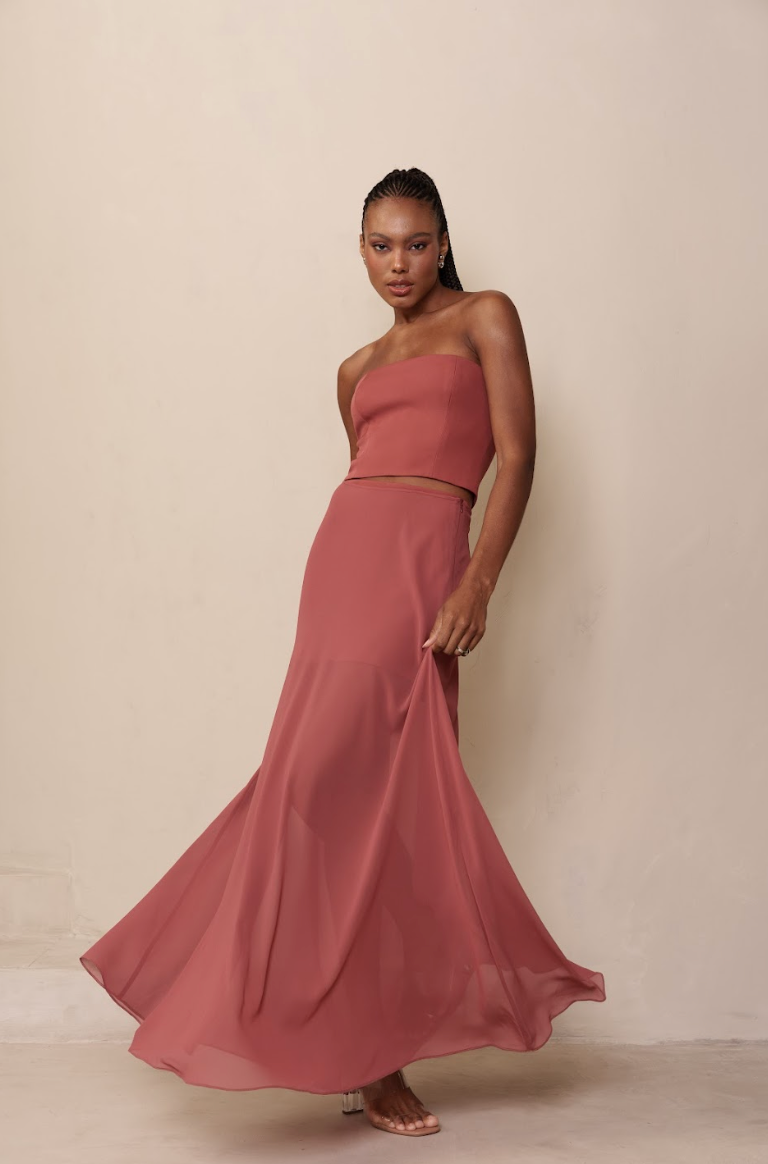 Saia Longa Lina Rosa Queimado