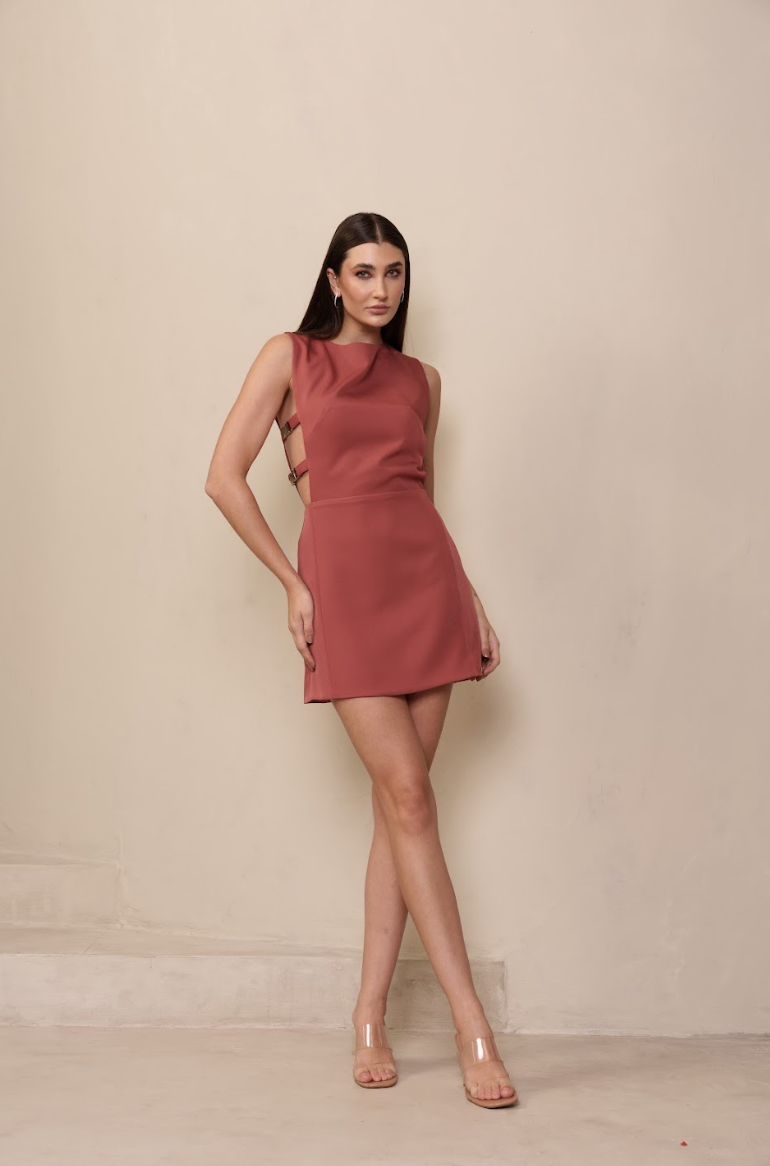 Vestido Curto Cleo Rosa Queimado