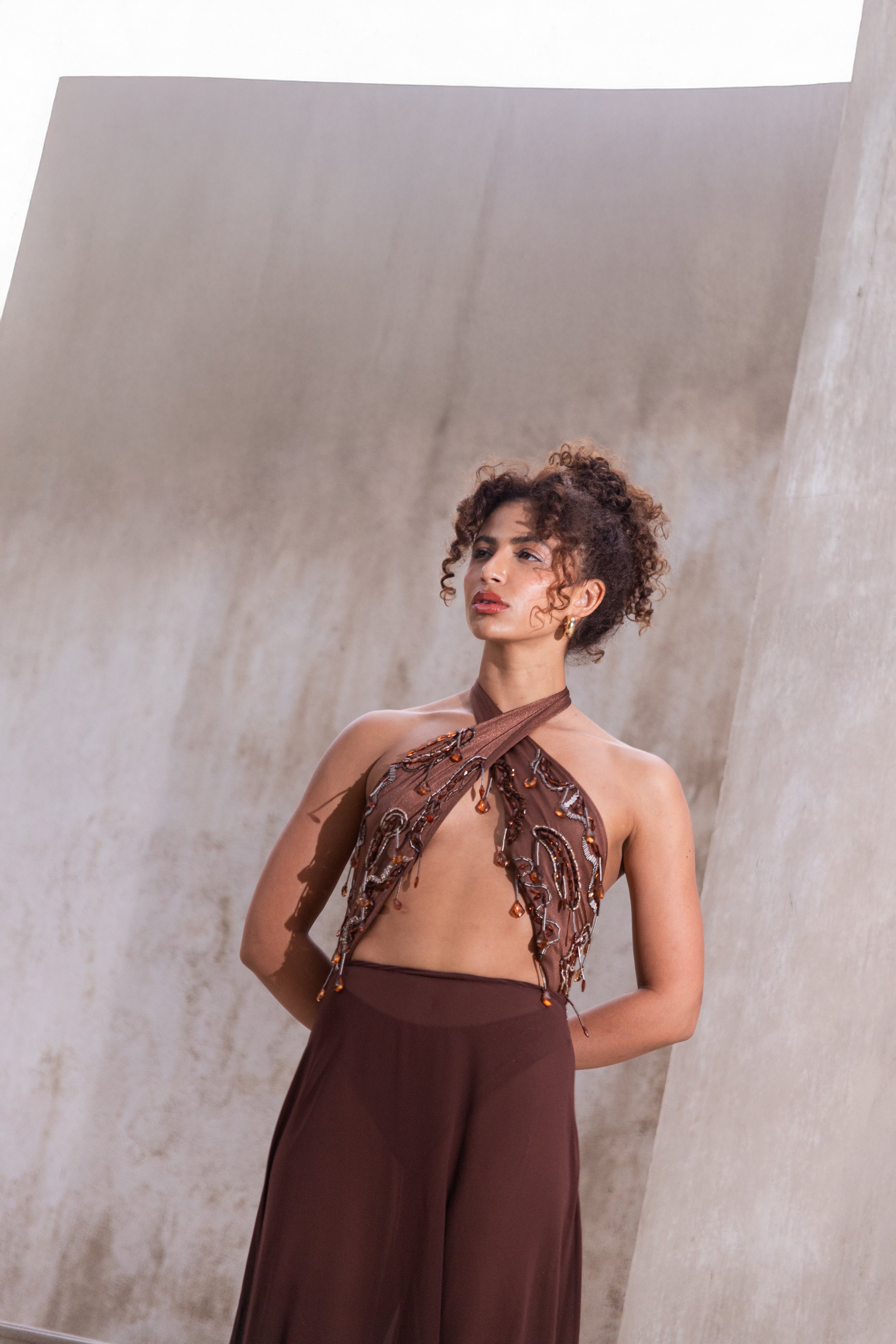 Body Sol Bordado Marrom