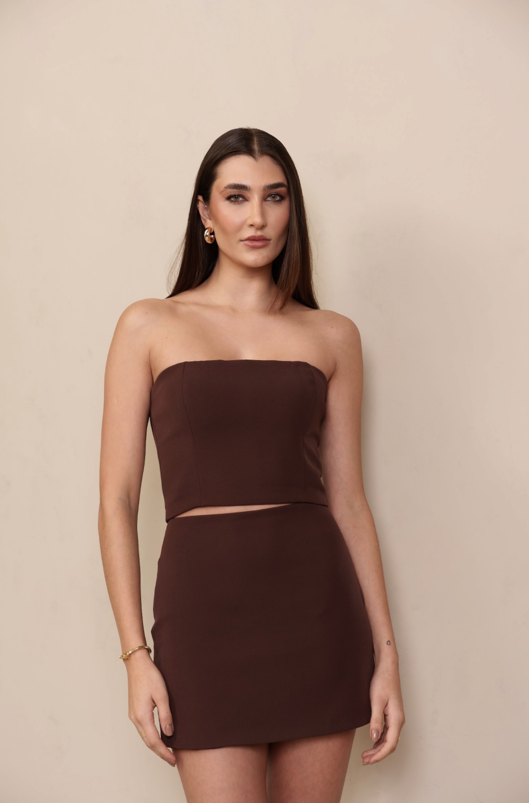 Top Lina Marrom Café (Top + Peplum + Capa)