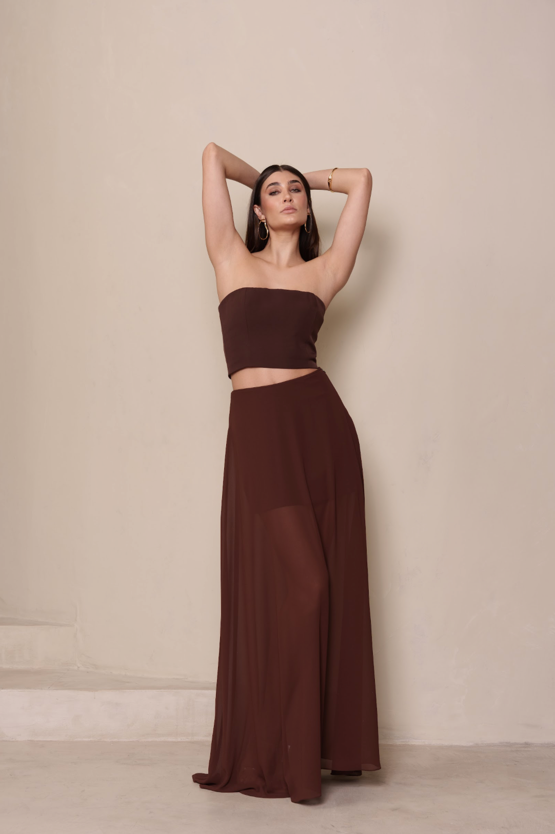 Saia Longa Lina Marrom Café