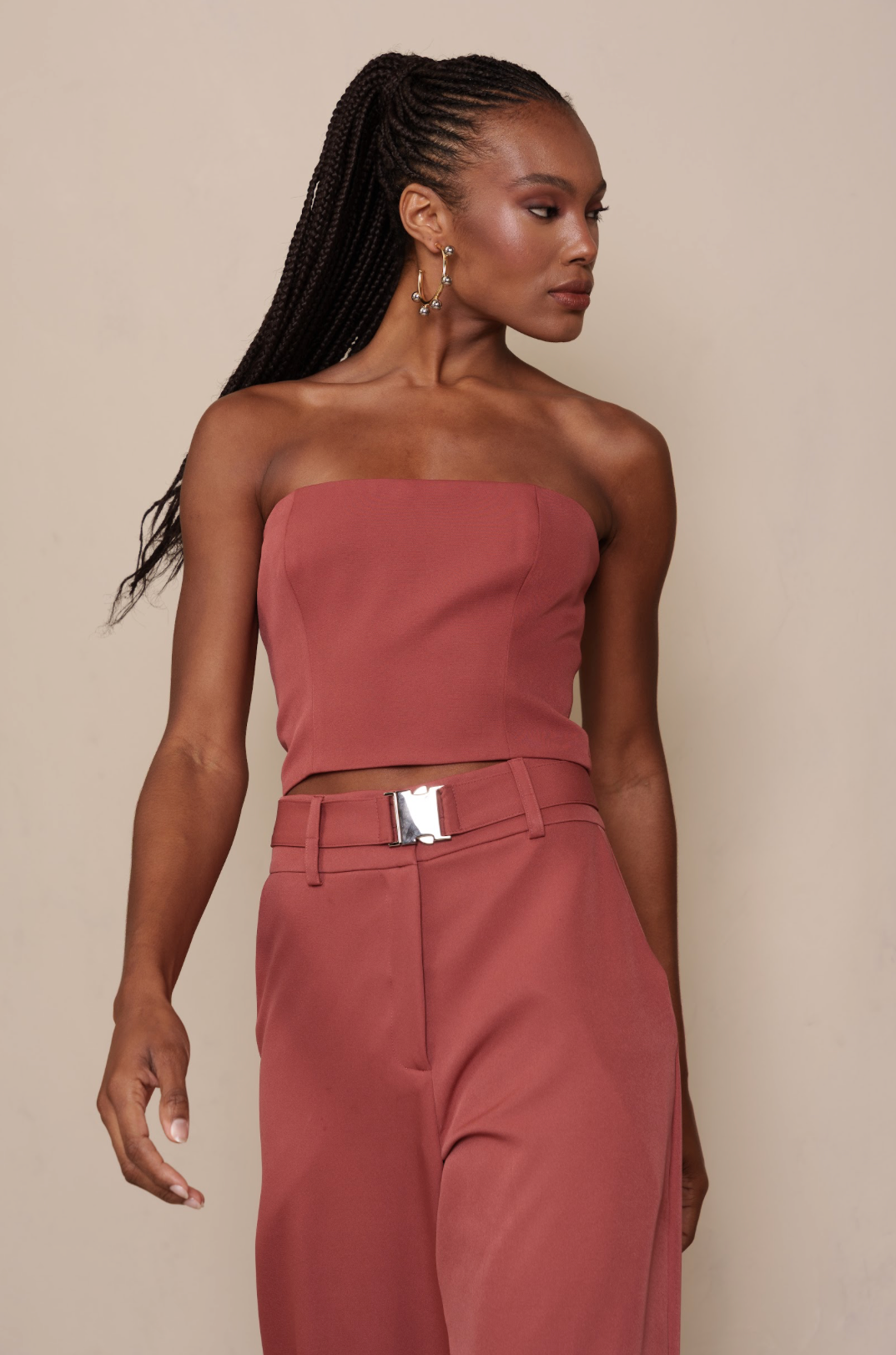 Top Lina Rosa Queimado (Top + Peplum + Capa)