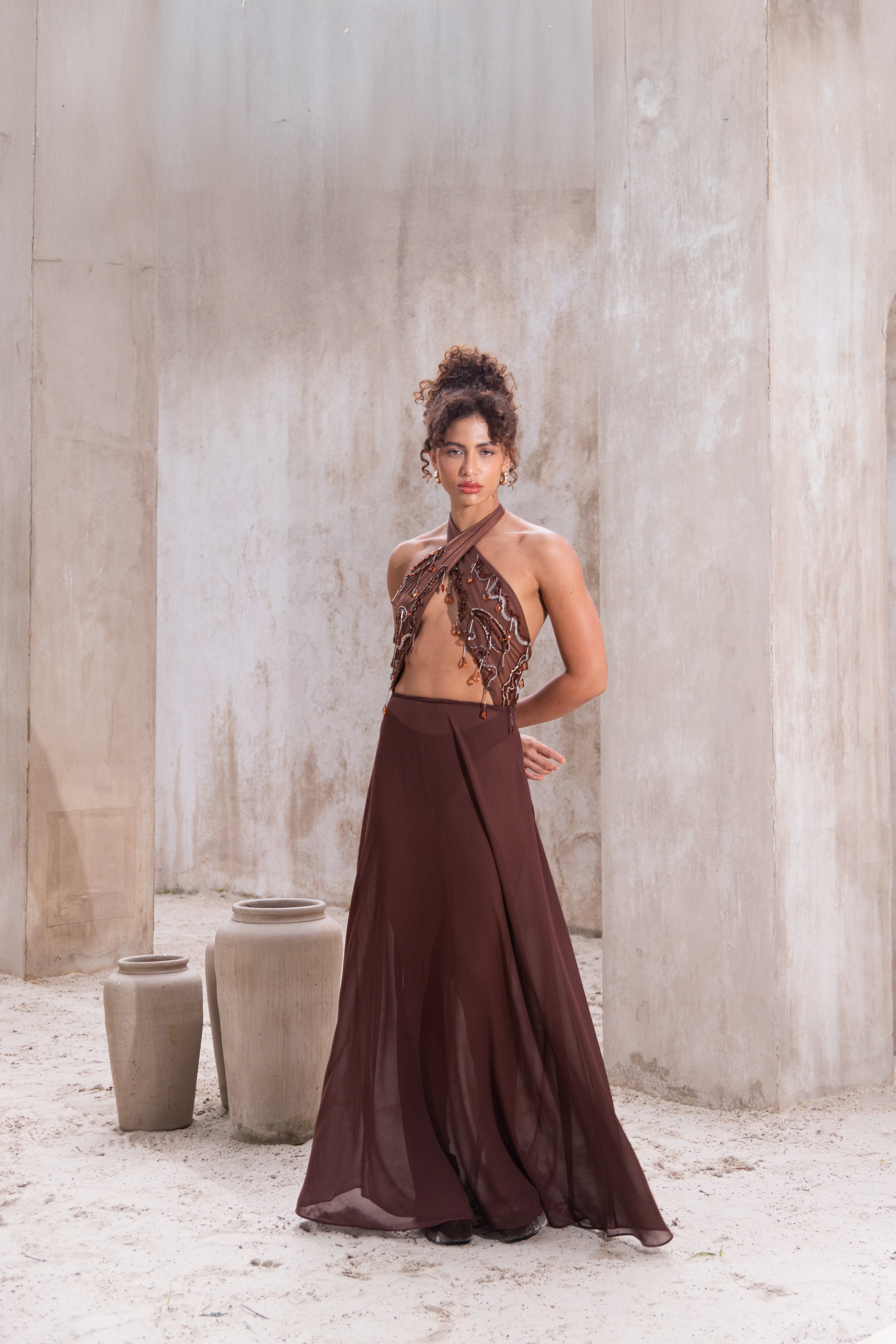 Body Sol Bordado Marrom