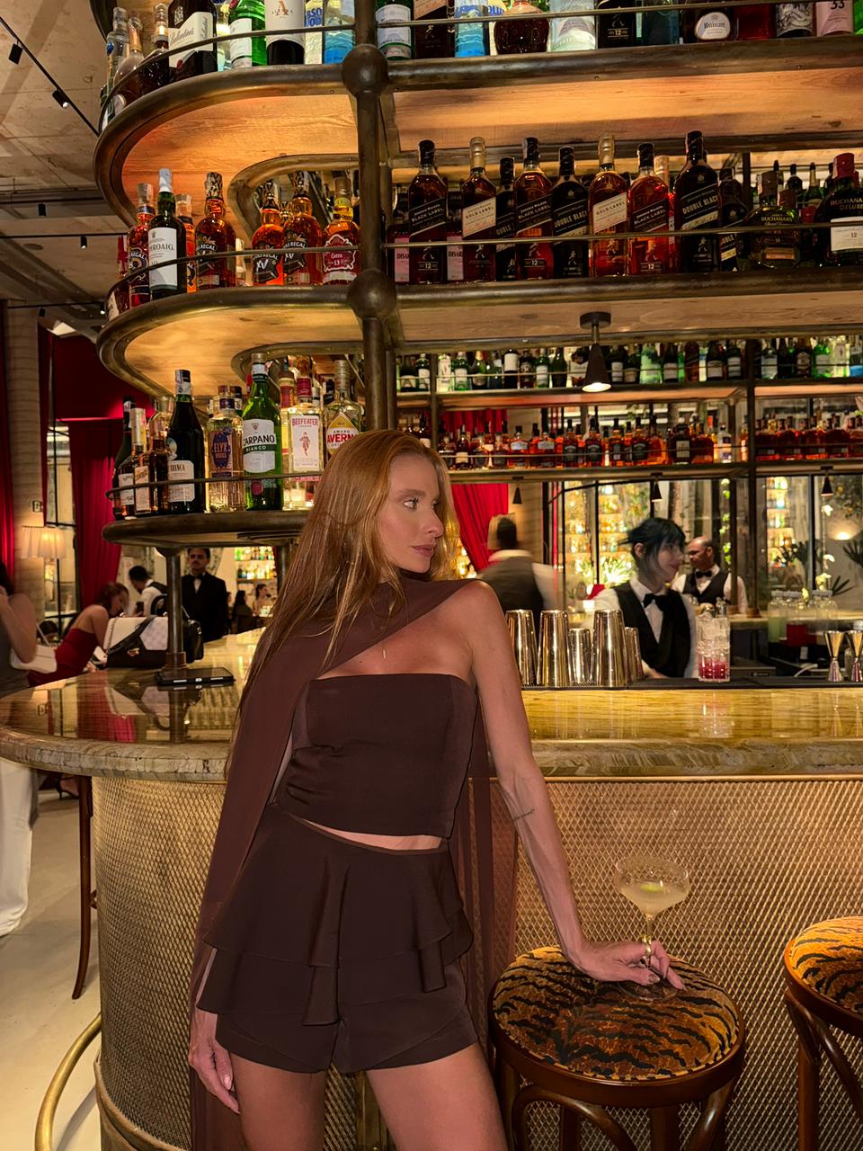 Top Lina Marrom Café (Top + Peplum + Capa)